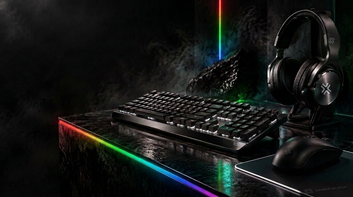 Periféricos Gamer Black: teclado, mouse, mousepad e headset